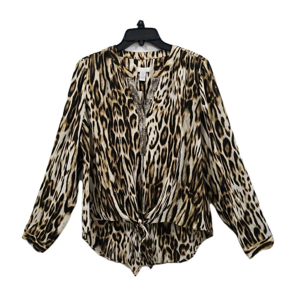Chicos Animal Print Womens Long Sleeves Blouse Top Trendy Size S